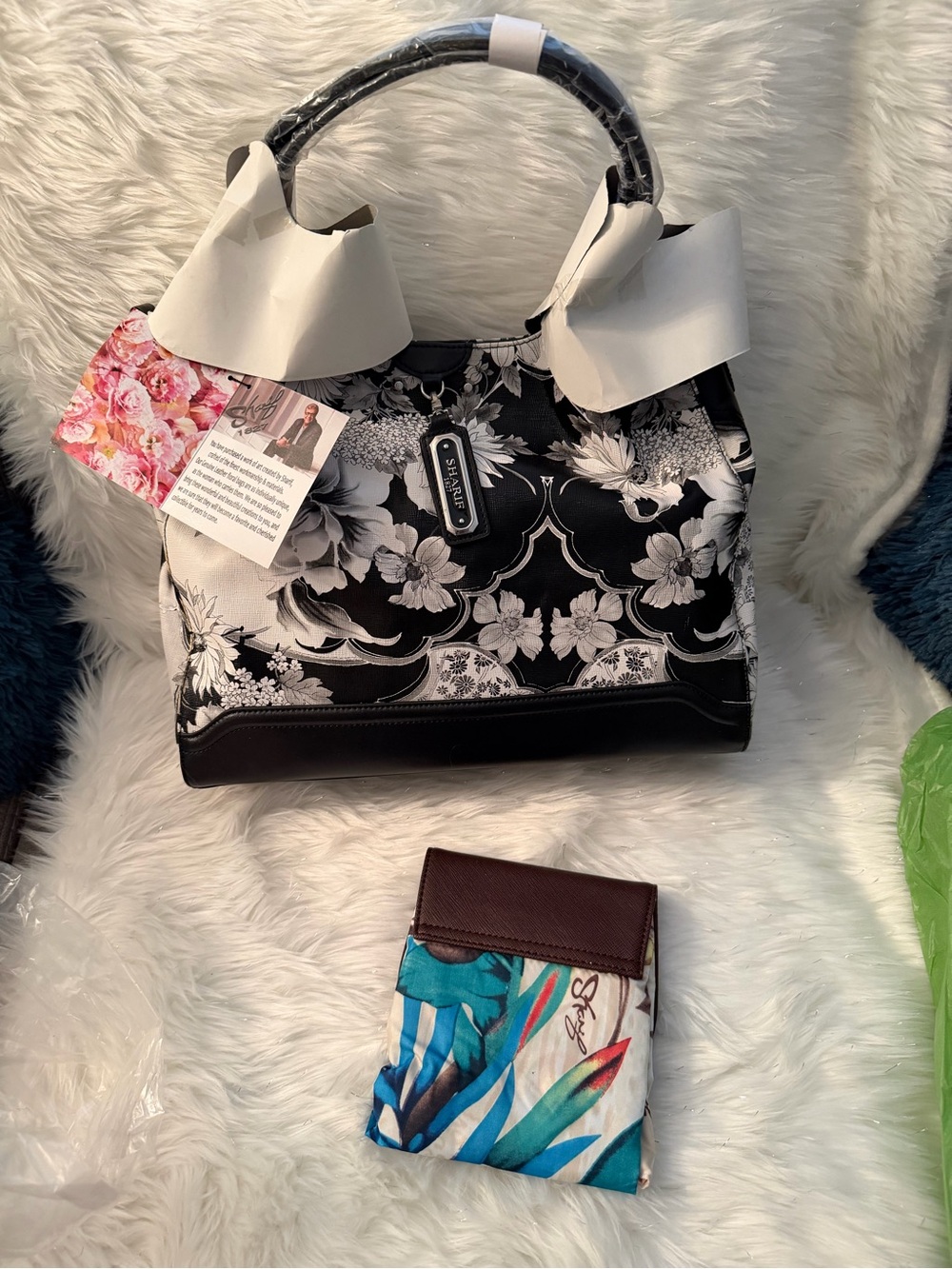 Sharif Black & White Floral Satchel